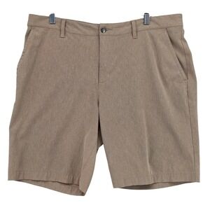 Adidas Men 36 x 9 Crosshatch Golf Shorts Khaki Performance Flat Front Preppy